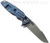 Rick Hinderer Knives Eklipse Harpoon Spanto folding knife with flipper tab and thumb stud - shown open lock side.  Working Finish S45VN stainless steel plain edge blade.  Translucent Green G-10 handle with Battle Blue lock side.  Model KEK35HSA.