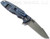 Rick Hinderer Knives Eklipse Harpoon Spanto folding knife with flipper tab and thumb stud - shown open lock side.  Working Finish S45VN stainless steel plain edge blade.  Coyote G-10 handle with Battle Blue lock side.  Model KEK35HSA.