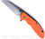 Rick Hinderer Knives Skinny XM-24 Wharncliffe folding knife with thumb stud and flipper tab - shown open presentation side.  Stonewash S45VN stainless steel plain edge blade.  Orange G-10 handle with stonewash bronze lock side.  Model KXM40SKWC.