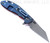 Rick Hinderer Knives Skinny XM-24 Wharncliffe folding knife with thumb stud and flipper tab - shown open lock side.  Working Finish S45VN stainless steel plain edge blade.  Orange G-10 handle with Battle Blue lock side.  Model KXM40SKWC.