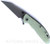 Rick Hinderer Knives Skinny XM-24 Wharncliffe folding knife with thumb stud and flipper tab - shown open presentation side.  Working Finish S45VN stainless steel plain edge blade.  Translucent Green G-10 handle with Working Finish lock side.  Model KXM40SKWC.