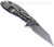 Rick Hinderer Knives Skinny XM-24 Wharncliffe folding knife with thumb stud and flipper tab - shown open lock side.  Working Finish S45VN stainless steel plain edge blade.  Blue G-10 handle with Working Finish lock side.  Model KXM40SKWC.