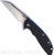Rick Hinderer Knives Skinny XM-24 Wharncliffe folding knife with thumb stud and flipper tab - shown open presentation side.  Stonewash S45VN stainless steel plain edge blade.  Black G-10 handle with stonewash blue lock side.  Model KXM40SKWC.