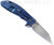 Rick Hinderer Knives Skinny XM-24 Wharncliffe folding knife with thumb stud and flipper tab - shown open lock side.  Stonewash S45VN stainless steel plain edge blade.  OD green G-10 handle with stonewash blue lock side.  Model KXM40SKWC.