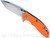 Rick Hinderer Knives XM-18 3.0" Harpoon Tanto folding knife with thumb stud and flipper tab - shown open presentation side.  Stonewash S45VN stainless steel plain edge blade.  Orange G-10 handle with Battle Bronze lock side.  Model KXM3000HT.