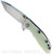Rick Hinderer Knives XM-18 3.0" Harpoon Tanto folding knife with thumb stud and flipper tab - shown open presentation side.  Stonewash S45VN stainless steel plain edge blade.  Translucent Green G-10 handle with Battle Bronze lock side.  Model KXM3000HT.