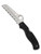 Spyderco Atlantic Salt folding knife with thumb hole - shown open presentation side.  Satin H-2 stainless steel serrated edge blade.  Black FRN handle. Model C89SBK.