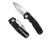 Demko Knives Shark Cub Shark Slicer folding knife with thumb slot - shown open presentation side and closed pocket clip side.  Stonewash 20CV stainless steel plain edge blade.  Black G-10 handle.
