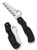 Spyderco Rescue 79mm folding knife with thumb hole - shown open presentation side and closed pocket clip side.  Satin VG-10 stainless steel serrated edge blade.  Black FRN handle.  Model C45SBK.