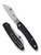 Spyderco Roadie XL Clipjoint folding knife with blade hole and Double Detent - shown open presentation side and closed pocket clip side.  Satin M398 stainless steel plain edge blade. Black FRN handle.  Model C267BKP.