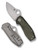 Spyderco SpyNano Flash Batch folding knife with thumb hole and flipper tab - shown open presentation side and closed pocket clip side.  Satin M398 stainless steel plain edge blade.  Green Micarta handle with titanium lock side.  Model C268MTIP.