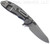 Rick Hinderer Knives XM-18 3.5" Sheepsfoot folding knife with thumb stud and flipper tab - shown open lock side.  Working Finish S45VN stainless steel plain edge blade.  Blue - black G-10 handle with Working Finish lock side.  Model KXM35SHF.