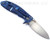 Rick Hinderer Knives XM-18 3.5" Sheepsfoot folding knife with thumb stud and flipper tab - shown open lock side.  Stonewash S45VN stainless steel plain edge blade.  Blue G-10 handle with stonewash blue lock side.  Model KXM35SHF.