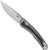 Zero Tolerance 0556 push button automatic knife - open - button side.  Satin 3.35" MagnaCut stainless steel plain edge blade.  Titanium handle with black carbon fiber inlay.  Model 0556.