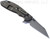 Rick Hinderer Knives Skinny XM-24 Wharncliffe folding knife with thumb stud and flipper tab - shown open lock side.  Working Finish S45VN stainless steel plain edge blade.  Coyote G-10 handle with Battle Bronze lock side.  Model KXM40SKWC.