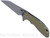 Rick Hinderer Knives Skinny XM-24 Wharncliffe folding knife with thumb stud and flipper tab - shown open presentation side.  Working Finish S45VN stainless steel plain edge blade.  OD green G-10 handle with Battle Blue lock side.  Model KXM40SKWC.