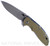 Rick Hinderer Knives XM-18 3.5" Spanto folding knife with thumb stud and flipper tab - shown open presentation side.  Working Finish S45VN stainless steel plain edge blade.  OD green G-10 handle with Battle Blue lock side.  Model KXM35SPA.