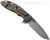 Rick Hinderer Knives XM-18 3.5" Spanto folding knife with thumb stud and flipper tab - shown open lock side.  Working Finish S45VN stainless steel plain edge blade.  OD green G-10 handle with Battle Bronze lock side.  Model KXM35SPA.