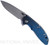 Rick Hinderer Knives XM-18 3.5" Spanto folding knife with thumb stud and flipper tab - shown open presentation side.  Working Finish S45VN stainless steel plain edge blade.  Blue - black G-10 handle with Battle Bronze lock side.  Model KXM35SPA.