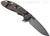 Rick Hinderer Knives XM-18 3.5" Spanto folding knife with thumb stud and flipper tab - shown open lock side.  Working Finish S45VN stainless steel plain edge blade.  Blue - black G-10 handle with Battle Bronze lock side.  Model KXM35SPA.
