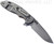 Rick Hinderer Knives XM-18 3.5" Spanto folding knife with thumb stud and flipper tab - shown open lock side.  Working Finish S45VN stainless steel plain edge blade.  Coyote G-10 handle with Working Finish lock side.  Model KXM35SPA.