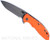Rick Hinderer Knives XM-18 3.5" Spanto folding knife with thumb stud and flipper tab - shown open presentation side.  Working Finish S45VN stainless steel plain edge blade.  Orange G-10 handle with Working Finish lock side.  Model KXM35SPA.