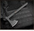RMJ Tactical Raven axe - shown out of sheath obverse.  Graphite Black 80CRV2 steel plain edge head.  Black G-10 handle.  Model T-RA-GB-BK.