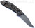 Rick Hinderer Knives Non Flipper XM-18 3.5" Bowie folding knife with thumb stud - shown open lock side.  Working Finish S45VN stainless steel plain edge blade.  Black G-10 handle with Battle Bronze lock side.  Model KXM35NFBOW.