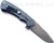 Rick Hinderer Knives Project X Clip Point folding knife with flipper tab - shown open lock side.  Stonewash S45VN stainless steel plain edge blade.  Blue - black G-10 handle with stonewash blue lock side.  Model KPXSPE.