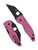 Spyderco MicroJimbo Sprint Run folding knife with thumb hole - shown open presentation side and closed pocket clip side.  Black S30V stainless steel plain edge blade.  Pink G-10 handle.  Model C264GPNBKP.