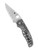 Spyderco Edgerati folding knife with thumb hole - shown open presentation side.  Satin S30V stainless steel serrated edge blade. Aluminum handle.  Model C266ALS.