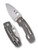 Spyderco PITS 2 folding knife with thumb hole - shown open presentation side and closed pocket clip side.  Satin M390 stainless steel plain edge blade.  Titanium handle.  Model C269TIP.