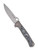 Spyderco Slym folding knife with thumb hole - shown open presentation side.  Satin M390 stainless steel plain edge blade.  Titanium and carbon fiber handle.  Model C271TIP.
