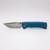 Chaves Knives Pro-Tech Collaboration Redencion 229 Tanto automatic knife - push button side.  Stonewash S35VN stainless steel plain edge blade.  Blue aluminum handle.  Model CK-1A10-2B3F-12D5