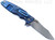 Rick Hinderer Knives Eklipse folding knife with flipper tab - shown open - stonewash blue titanium lock side.  Stonewash 3.5" hollow grind S45VN stainless steel plain edge blade.  Translucent Green G-10 handle scale.  Model KEK35SLHO