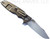 Rick Hinderer Knives Eklipse folding knife with flipper tab - shown open - stonewash bronze titanium lock side.  Stonewash 3.5" hollow grind S45VN stainless steel plain edge blade.  Olive Drab (OD) Green G-10 handle scale.  Model KEK35SLHO