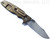Rick Hinderer Knives Eklipse folding knife with flipper tab - shown open - stonewash bronze titanium lock side.  Stonewash 3.5" hollow grind S45VN stainless steel plain edge blade.  Translucent Green G-10 handle scale.  Model KEK35SLHO