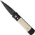 Pro-Tech Godson Tuxedo automatic knife with push button release - shown presentation side open.  Black 154CM stainless steel plain edge blade.  Black aluminum and ivory colored Micarta handle.  Model 752