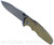 Rick Hinderer Knives Eklipse folding knife with flipper tab - shown open - presentation side.  Working Finish 3.5" hollow grind S45VN stainless steel plain edge blade.  OD Green G-10 handle scale and Battle Bronze lock side.  Model KEK35SLHO.