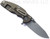 Rick Hinderer Knives Jurassic Hollow Grind Slicer folding knife with flipper tab - shown open lock side.  Working Finish MagnaCut stainless steel plain edge blade.  OD Green G-10 handle scale with Battle Bronze titanium lock side.  Model KJURSLHO.