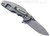 Rick Hinderer Knives Jurassic Hollow Grind Slicer folding knife with flipper tab - shown open lock side.  Working Finish MagnaCut stainless steel plain edge blade.  Blue - Black G-10 handle scale with Working Finish titanium lock side.  Model KJURSLHO.