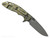 Rick Hinderer Knives XM-18 Skinny Slicer with thumb stud and flipper tab - shown open lock side.  Working Finish Magnacut stainless steel, hollow ground, plain edge blade.  Translucent Green G-10 handle with Battle Green lock side. 
