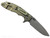 Rick Hinderer Knives XM-18 Skinny Slicer with thumb stud and flipper tab - shown open lock side.  Working Finish Magnacut stainless steel, hollow ground, plain edge blade.  OD green G-10 handle with Battle Green lock side. 