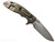 Rick Hinderer Knives XM-18 Skinny Slicer with thumb stud and flipper tab - shown open pocket clip side.  Stonewash Magnacut stainless steel, hollow ground, plain edge blade.  Translucent Green G-10 handle with stonewash bronze lock side. 
