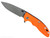 Rick Hinderer Knives XM-18 Skinny Slicer with thumb stud and flipper tab - shown open presentation side.  Working Finish Magnacut stainless steel, hollow ground, plain edge blade.  Orange G-10 handle with Battle Bronze lock side.  Model KXM35SKSL.