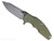 Rick Hinderer Knives Jurassic Hollow Grind Slicer folding knife with flipper tab - shown open presentation side.  Stonewash MagnaCut stainless steel plain edge blade.  OD green G-10 handle scale with stonewash titanium lock side.  Model KJURSLHO.