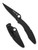 Spyderco Police folding knife with thumb hole - shown both open presentation side and closed pocket clip side.  Black VG-10 stainless steel plain edge blade.  Black stainless steel handle.  Model C07BKP.