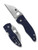 Spyderco MicroJimbo folding knife with thumb hole - shown open presentation side and closed pocket clip side.  Satin SPY27 stainless steel plain edge blade.  Cobalt Blue G-10 handle.  Model C264GPCBL.
