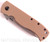 Emerson Knives CQC-7V SF folding knife with thumb disk and Emerson Wave opener - shown closed presentation side.  Satin 154CM stainless steel, "V" ground, plain edge blade.  Tan G-10 handle.  Model CQC-7V-SF.