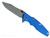 Rick Hinderer Knives Skinny Eklipse Slicer folding knife with flipper tab - shown open - presentation side.  Working Finish 3.5" hollow grind MagnaCut stainless steel plain edge blade.  Blue G-10 handle scale with Battle Blue lock side.  Model KEK35SKSLHO